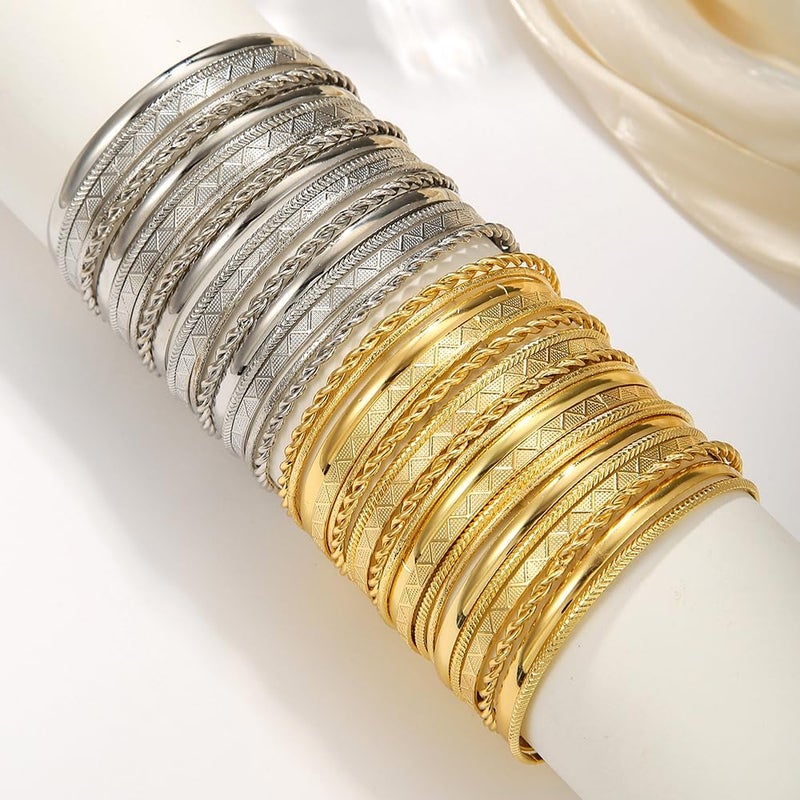RINTOLER Store 16Pcs Gold Bangle Bracelets for Women - Multi Layer Stackable Textured Bracelets Boho Jewelrys Set. - Image 3